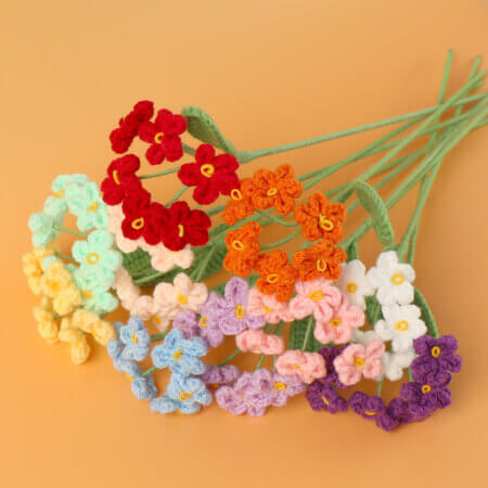 Hand woven - Knitted - Forget Me Not Flowers - Bouquet - Decorations -01.
