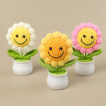 Hand woven - Knitted - Smiling Sunflowers - Potted Plants - Decorations -01.