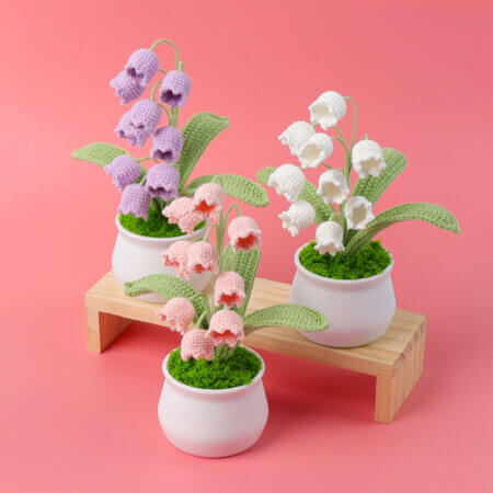 Hand woven - knitted - bell orchid - potted plant - decorative item -01.