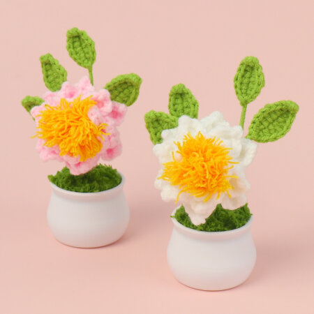 Hand woven - knitted - gardenia - potted - decorative -01.