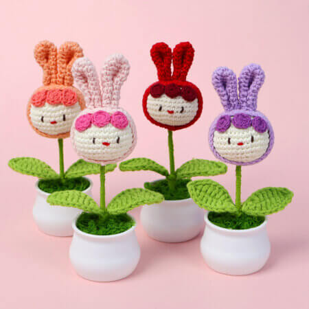 Hand woven - Knitted - Rabbit - Potted Plants - Decorations -01.