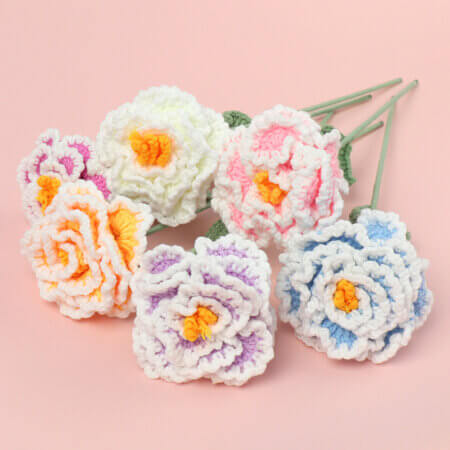 Hand woven - Knitted - Peony Flowers - Bouquet - Decorations -01